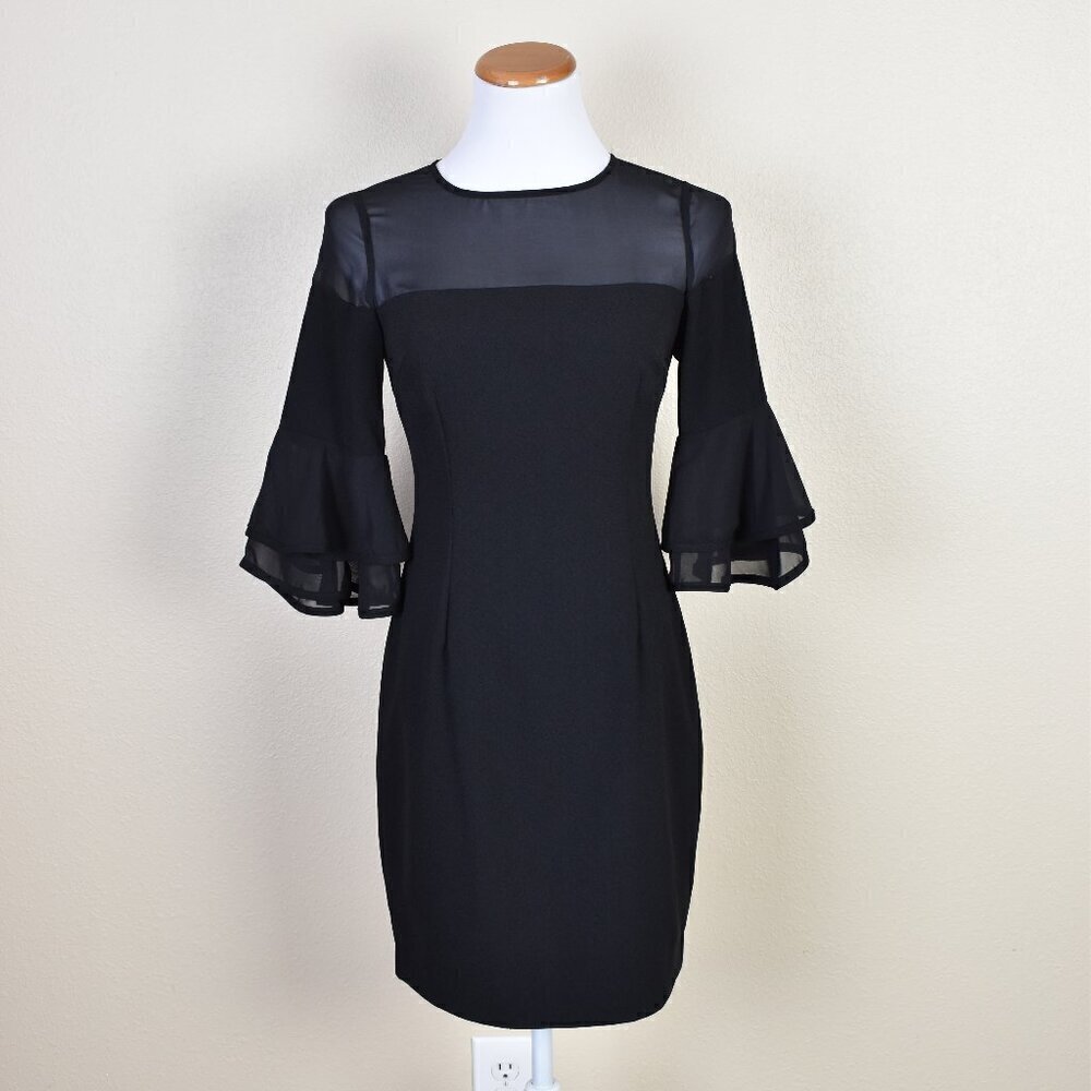 Aidan Mattox Illusion Neck Flounce Ruffle Black Cocktail Dress - 2